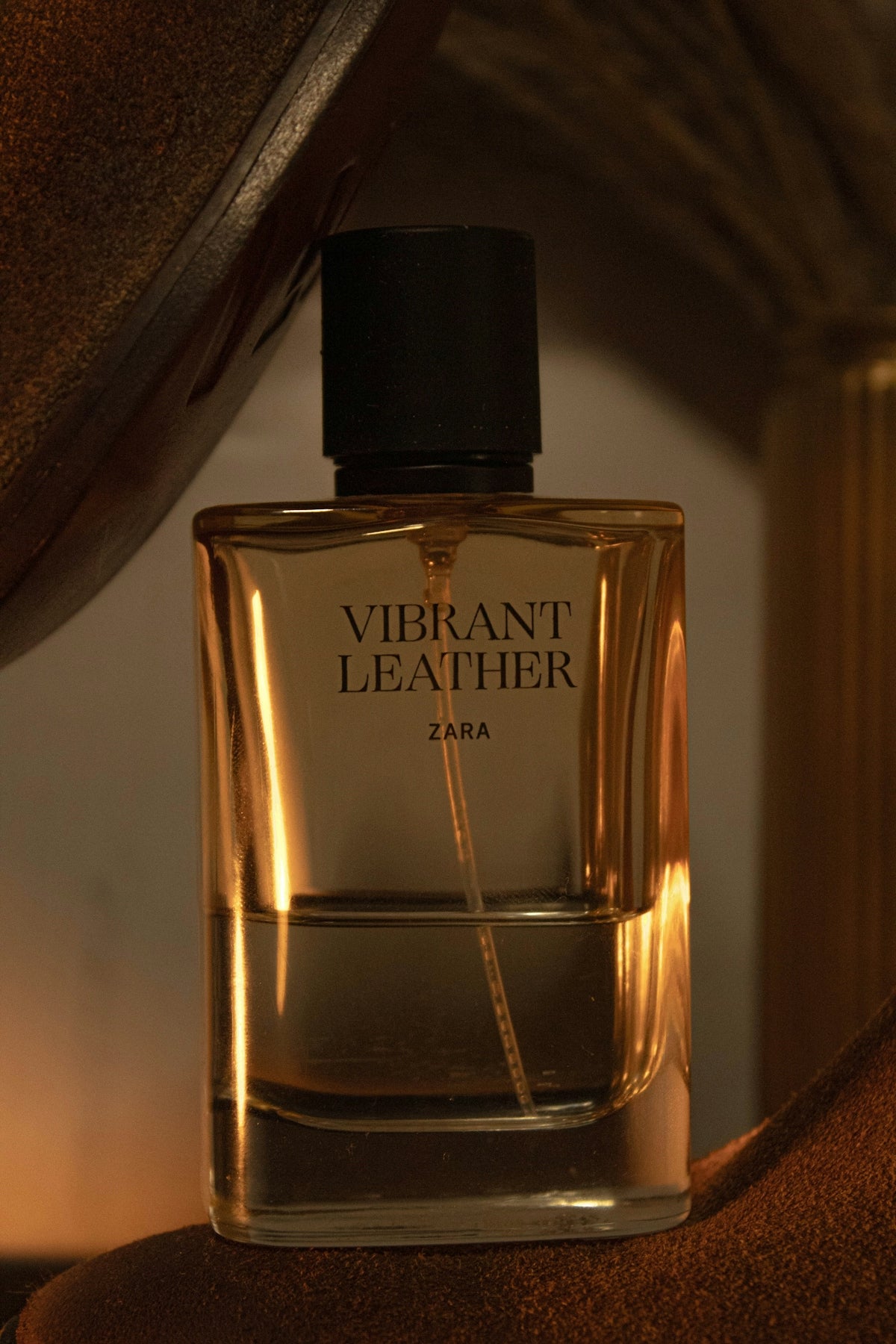 A bottle of zara vibrant leather perfume